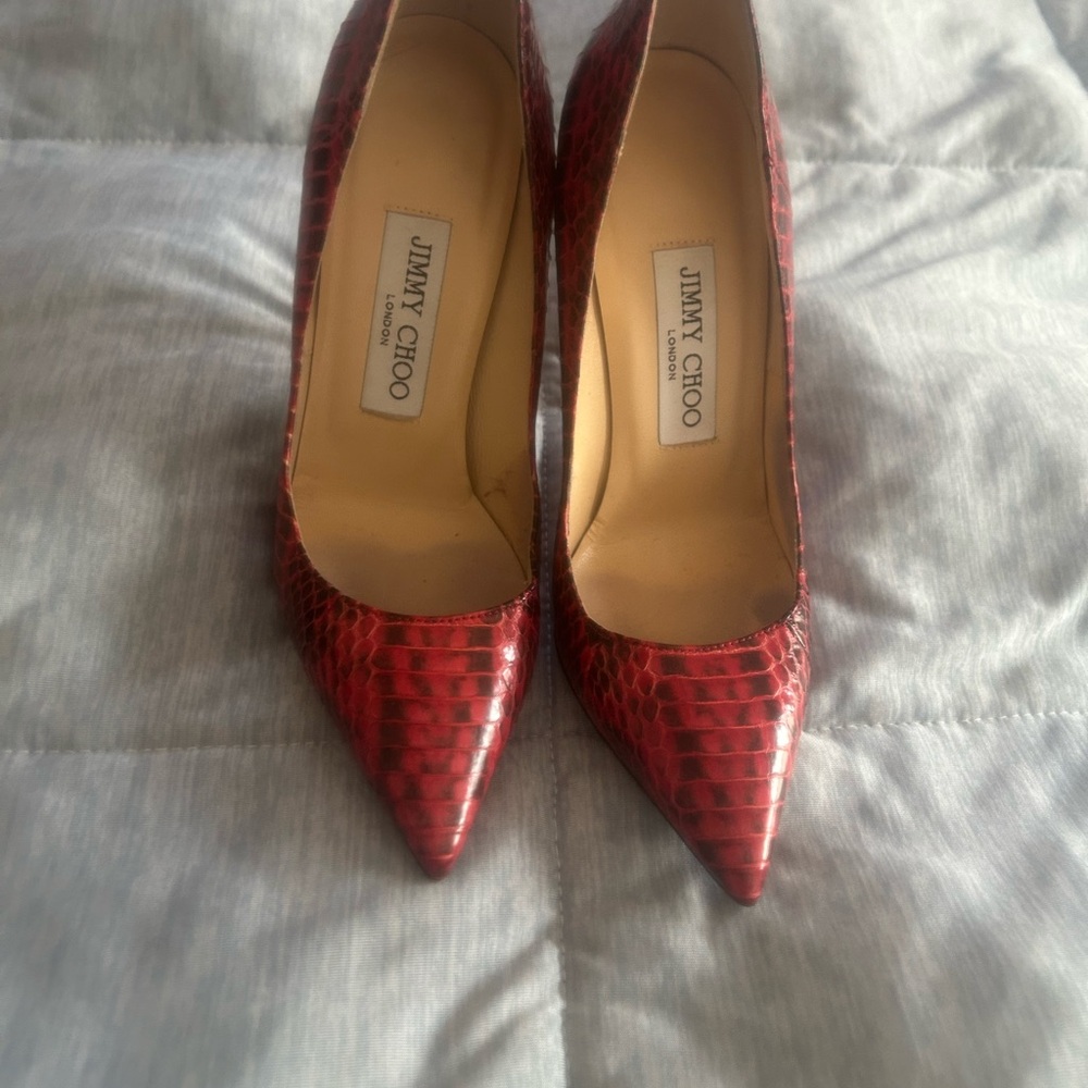 Jimmy Choo Crimson Snakeskin Heels sz 35.5